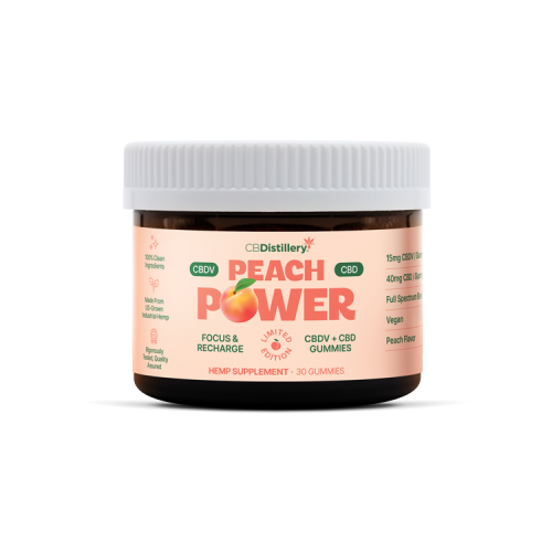 Peach Power 15mg CBDV + 40mg CBD Focus &amp; Recharge Gummies