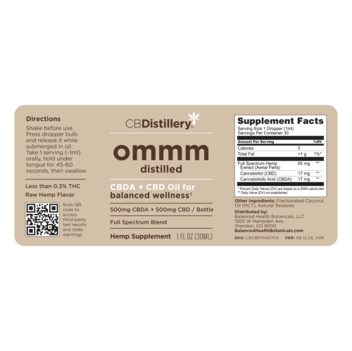 500mg CBDA + 500mg CBD Balanced Wellness Tincture