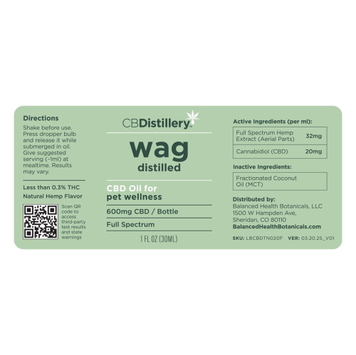 600mg CBD Pet Wellness Tincture