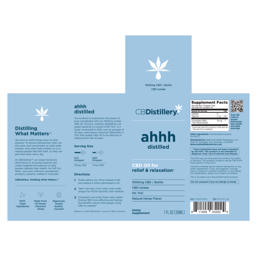 1000mg CBD Relief &amp; Relaxation Tincture (THC-Free)